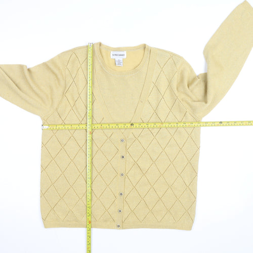 Alfred Dunner Beige V-Neck Argyle Knit Cardigan M Unisex Wool Blend