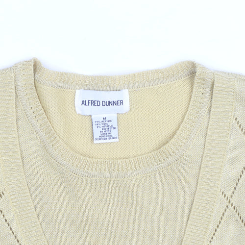 Alfred Dunner Beige V-Neck Argyle Knit Cardigan M Unisex Wool Blend