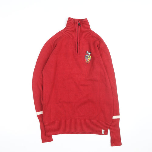 Bruzer Men’s Red 1/4 Zip Knit Jumper Embroidered Small Cotton Blend