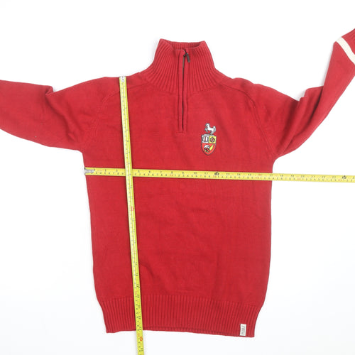 Bruzer Men’s Red 1/4 Zip Knit Jumper Embroidered Small Cotton Blend