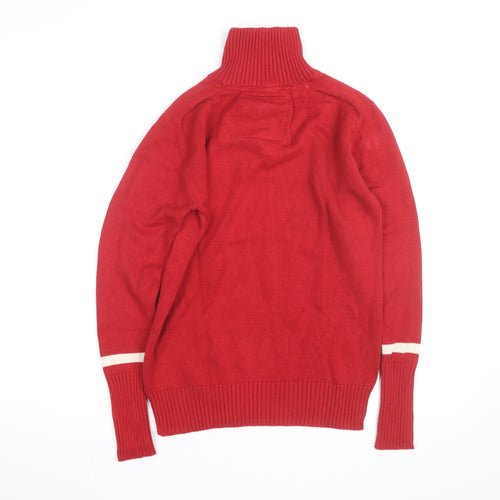Bruzer Men’s Red 1/4 Zip Knit Jumper Embroidered Small Cotton Blend