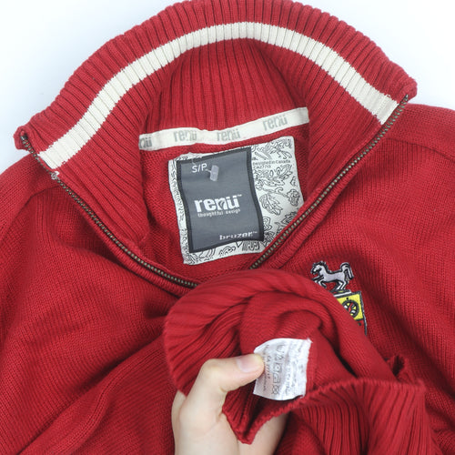 Bruzer Men’s Red 1/4 Zip Knit Jumper Embroidered Small Cotton Blend