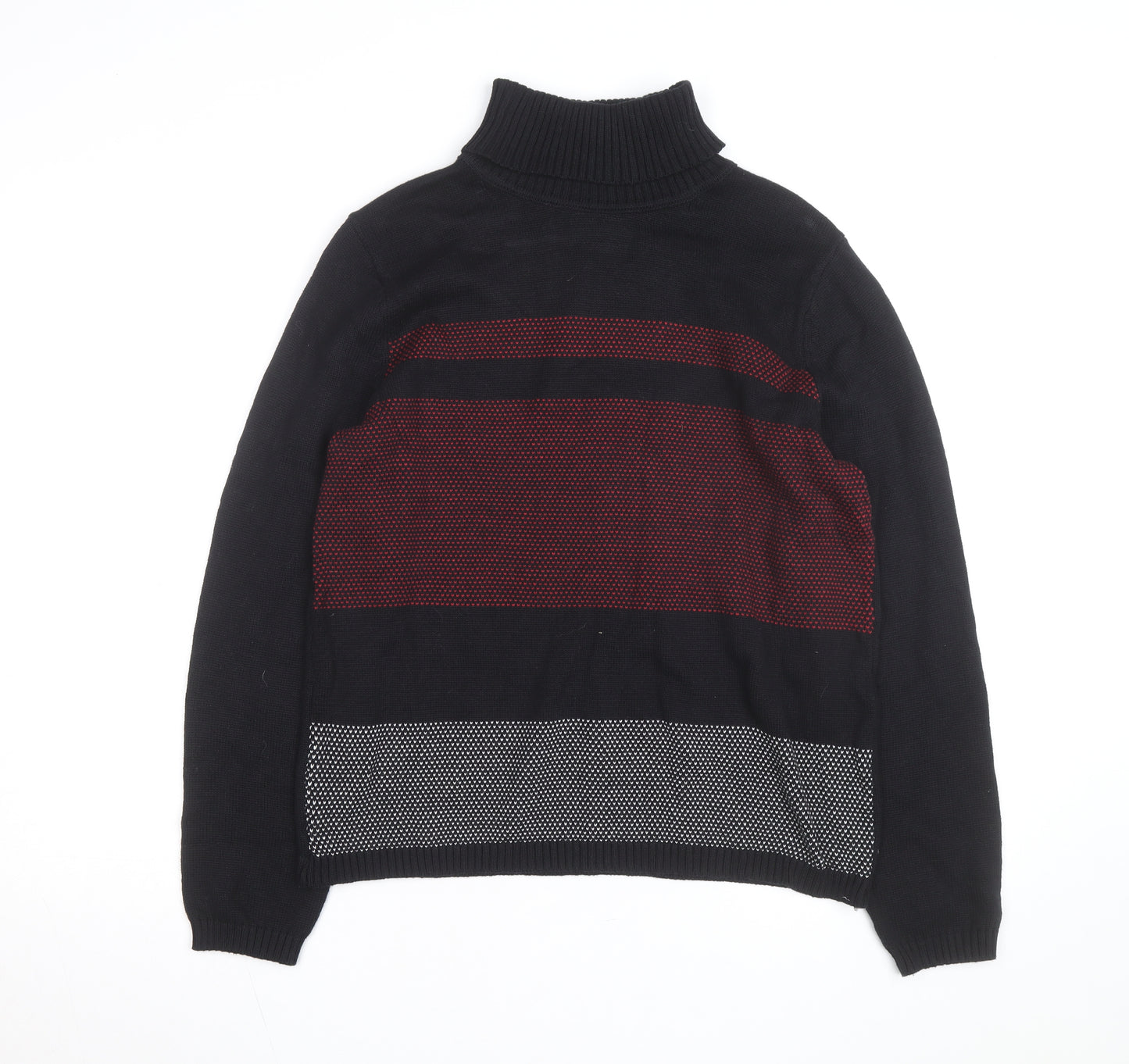 Karen Scott Men's Black Roll Neck Striped Cotton Jumper Size L