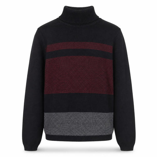 Karen Scott Men's Black Roll Neck Striped Cotton Jumper Size L