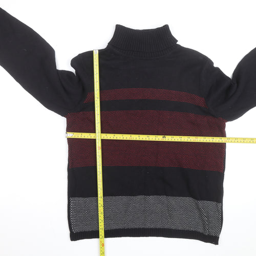 Karen Scott Men's Black Roll Neck Striped Cotton Jumper Size L