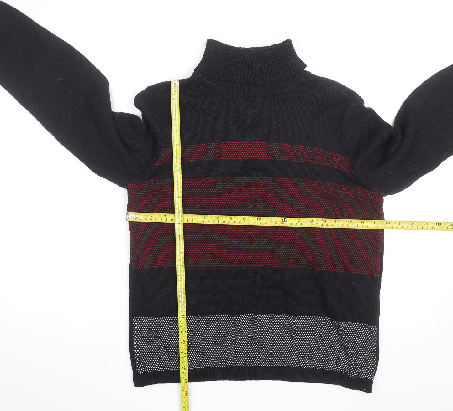 Karen Scott Men's Black Roll Neck Striped Cotton Jumper Size L