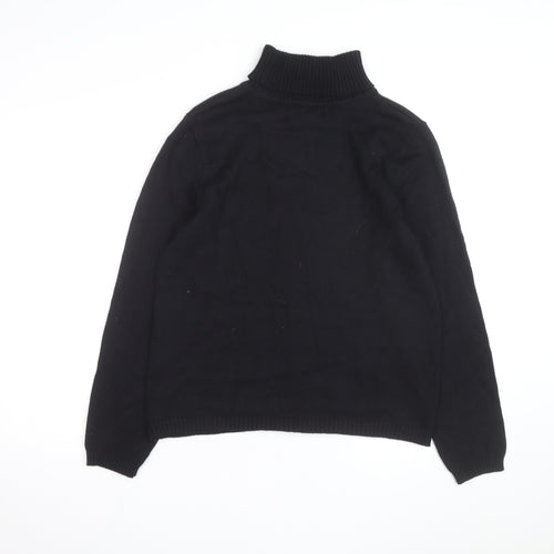 Karen Scott Men's Black Roll Neck Striped Cotton Jumper Size L