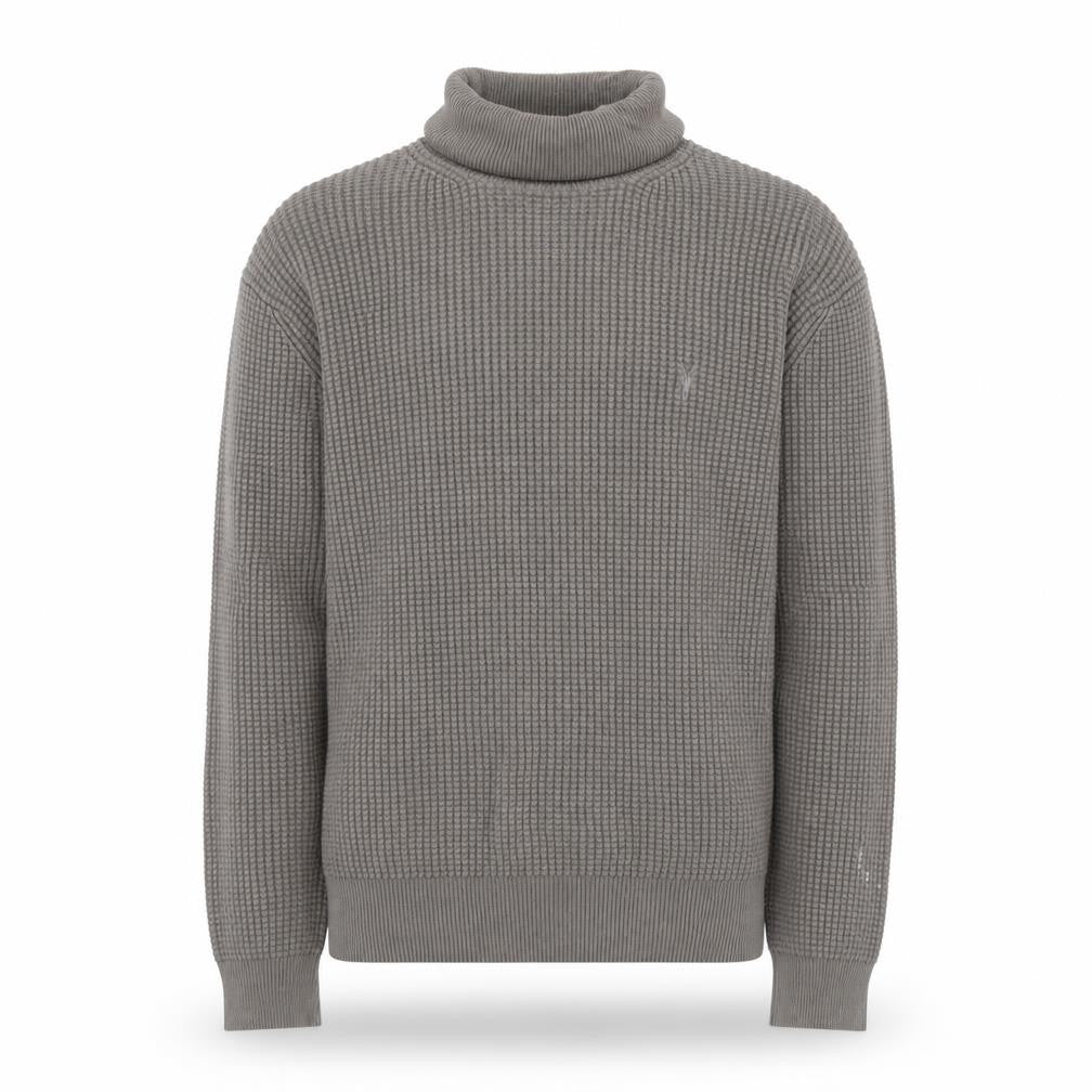 AllSaints Men's Grey XS Roll Neck Waffle-Knit Cotton Jumper