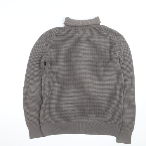 AllSaints Men's Grey XS Roll Neck Waffle-Knit Cotton Jumper