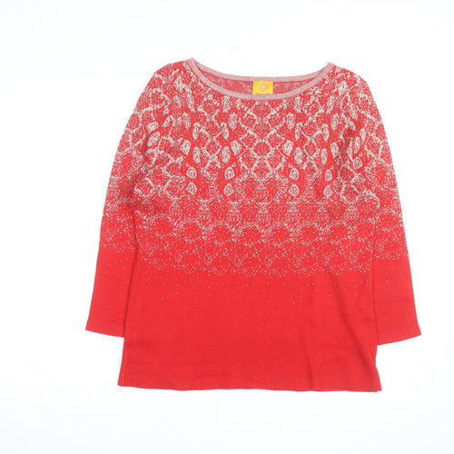 Ruby Rd. Womens Red Metallic Knit 3/4 Sleeve Pullover Jumper Size M