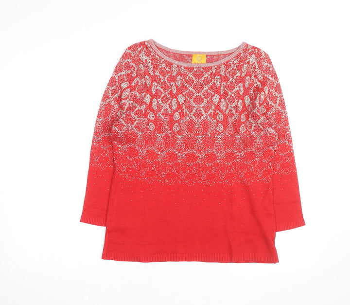 Ruby Rd. Womens Red Metallic Knit 3/4 Sleeve Pullover Jumper Size M