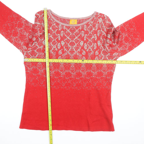 Ruby Rd. Womens Red Metallic Knit 3/4 Sleeve Pullover Jumper Size M