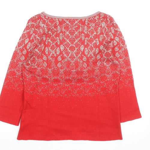 Ruby Rd. Womens Red Metallic Knit 3/4 Sleeve Pullover Jumper Size M