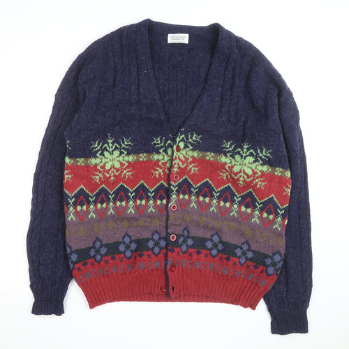 United Colors of Benetton Men's Multicoloured Wool Fair Isle Cardigan L