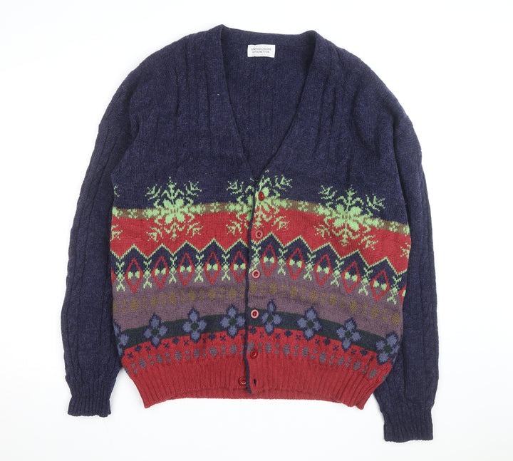 United Colors of Benetton Men's Multicoloured Wool Fair Isle Cardigan L