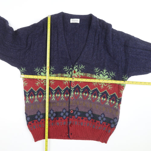 United Colors of Benetton Men's Multicoloured Wool Fair Isle Cardigan L