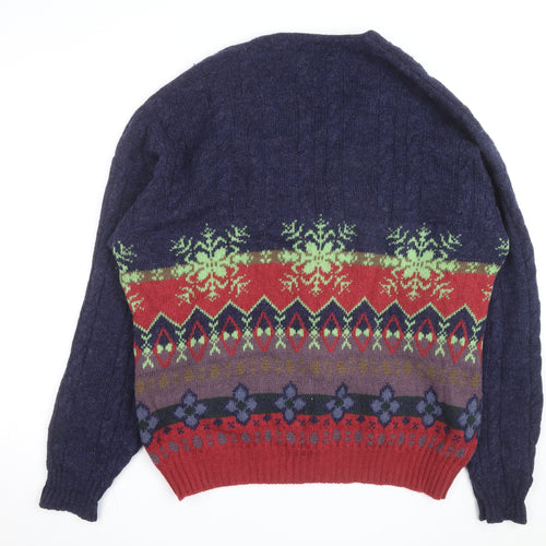 United Colors of Benetton Men's Multicoloured Wool Fair Isle Cardigan L