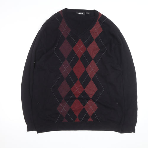 Claiborne Men's Black Argyle Cotton V-Neck Jumper Size L