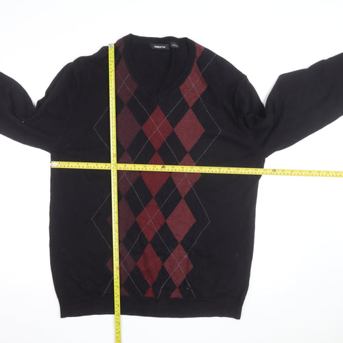 Claiborne Men's Black Argyle Cotton V-Neck Jumper Size L