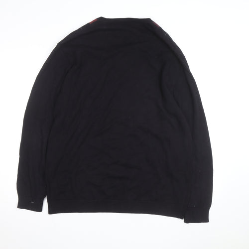 Claiborne Men's Black Argyle Cotton V-Neck Jumper Size L
