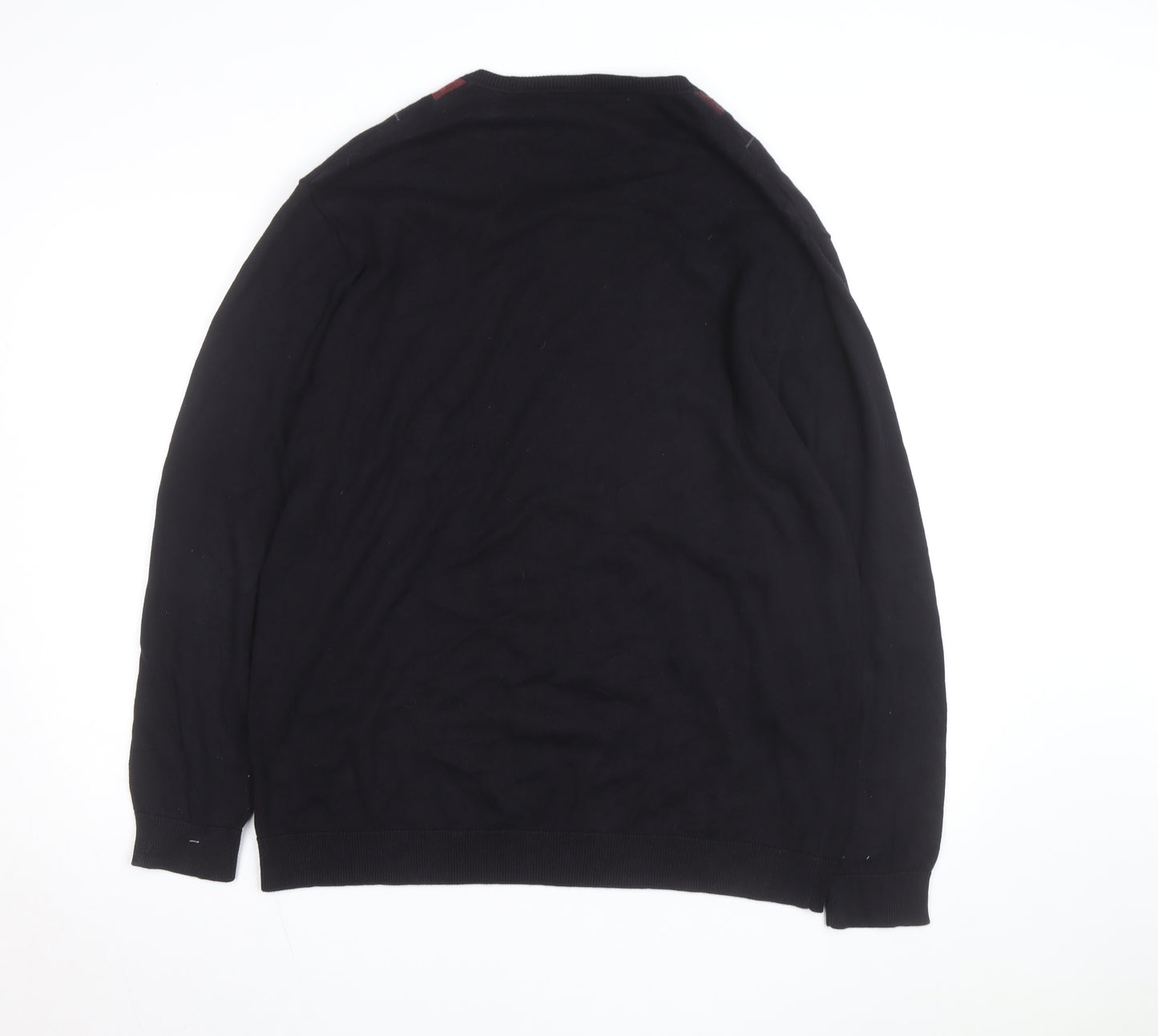 Claiborne Men's Black Argyle Cotton V-Neck Jumper Size L