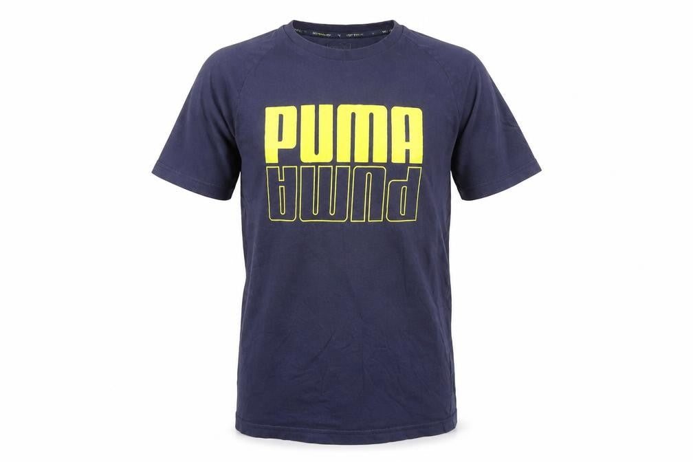 Front view of Puma Men's Blue Moisture Wicking Graphic T-Shirt, size S