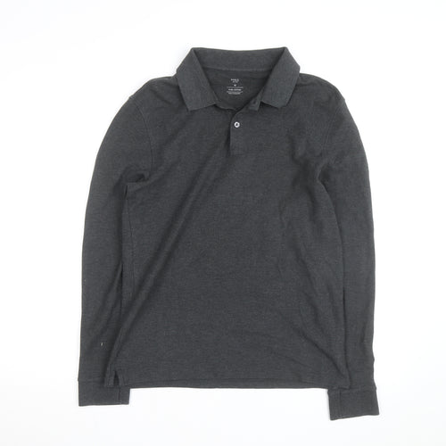Marks and Spencer Men's Grey Long Sleeve Cotton Polo Shirt M