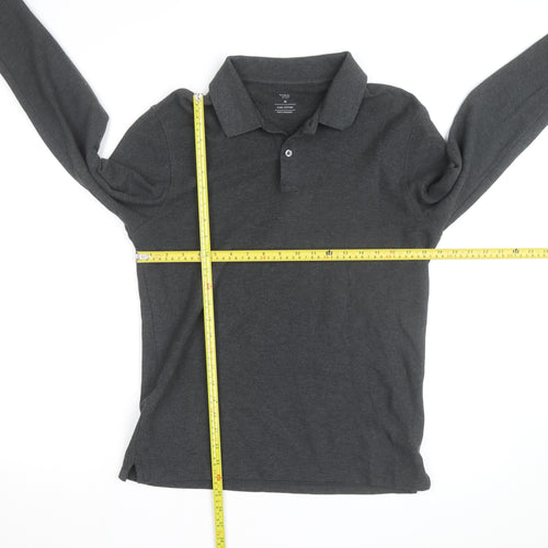 Marks and Spencer Men's Grey Long Sleeve Cotton Polo Shirt M