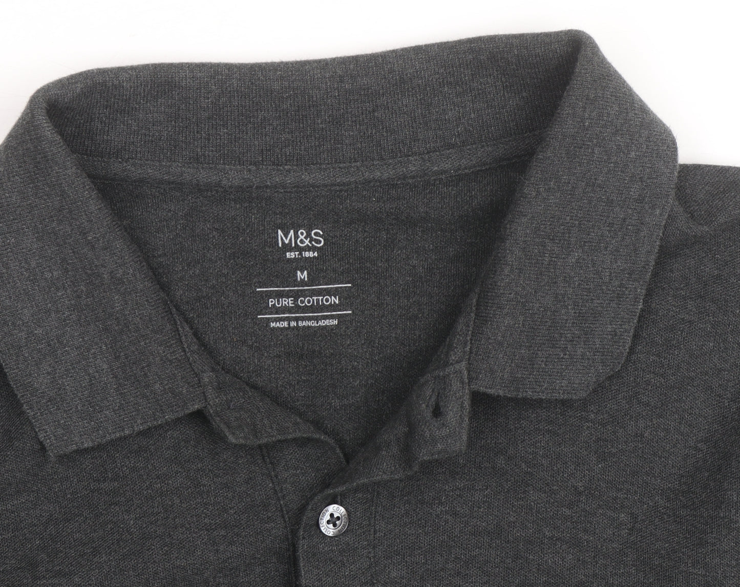 Marks and Spencer Men's Grey Long Sleeve Cotton Polo Shirt M