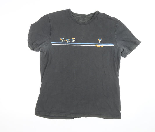 FatFace Men's Black Embroidered Cyclist Graphic Cotton T-Shirt Size M