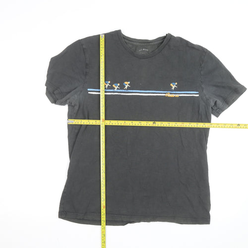 FatFace Men's Black Embroidered Cyclist Graphic Cotton T-Shirt Size M