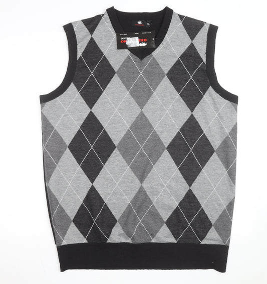 Red Rhino Men's Grey Argyle Sleeveless V-Neck Vest XL