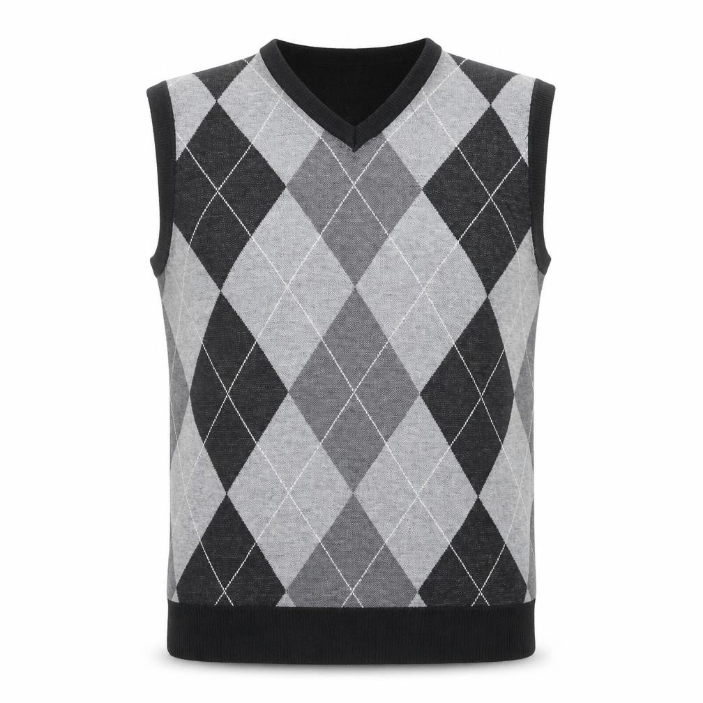 Red Rhino Men's Grey Argyle Sleeveless V-Neck Vest XL