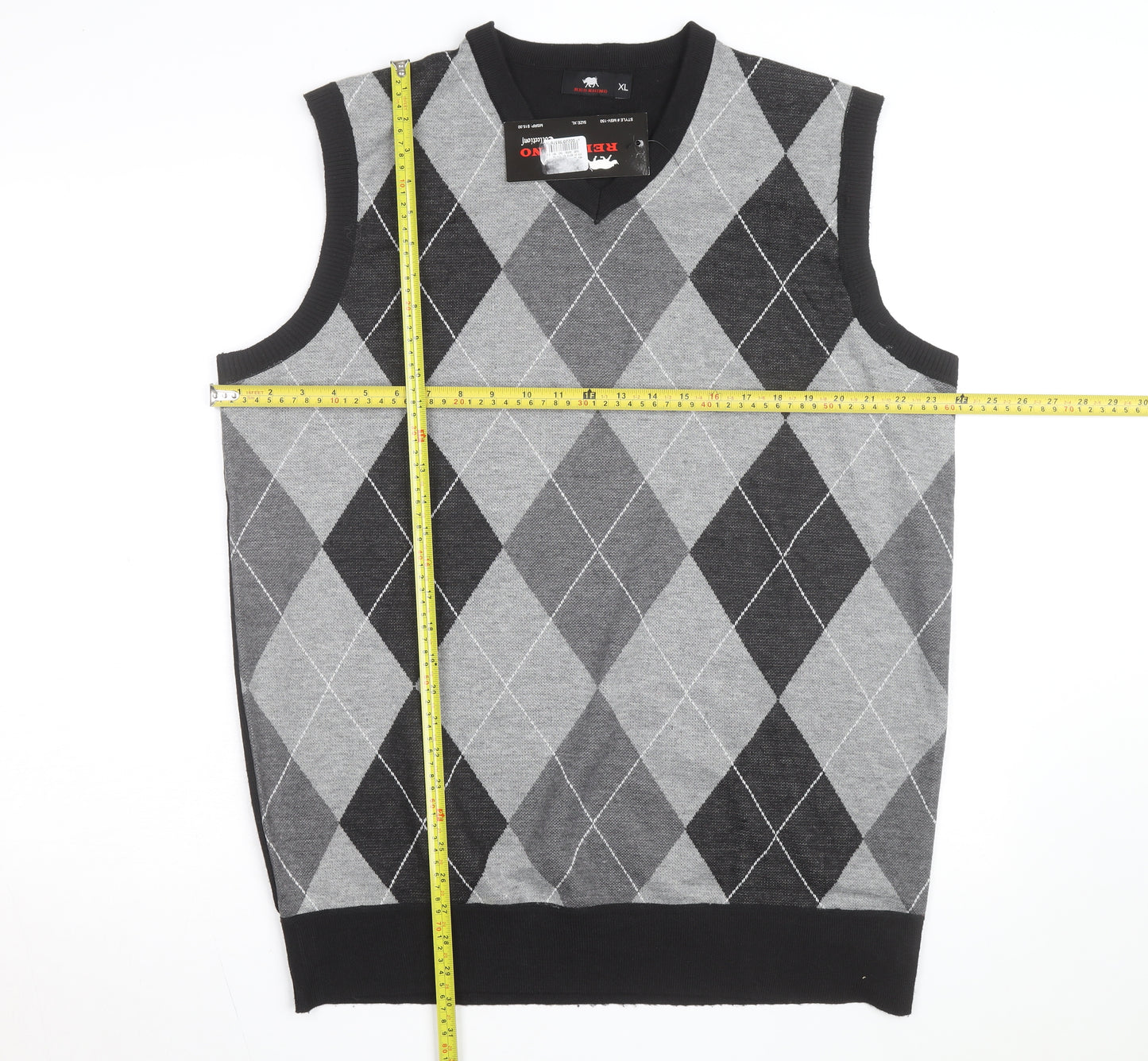 Red Rhino Men's Grey Argyle Sleeveless V-Neck Vest XL