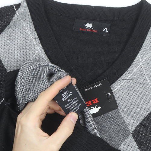 Red Rhino Men's Grey Argyle Sleeveless V-Neck Vest XL