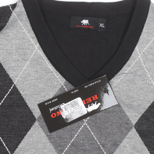 Red Rhino Men's Grey Argyle Sleeveless V-Neck Vest XL