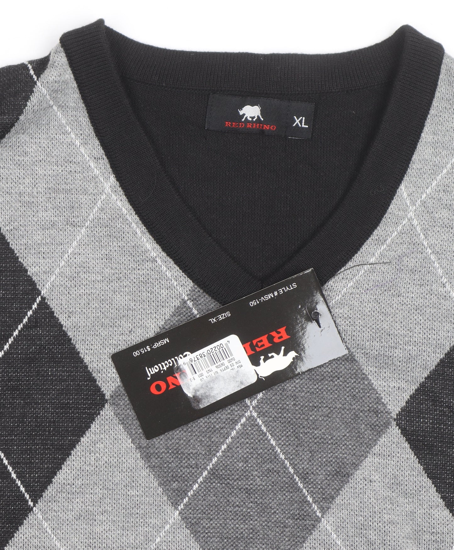 Red Rhino Men's Grey Argyle Sleeveless V-Neck Vest XL
