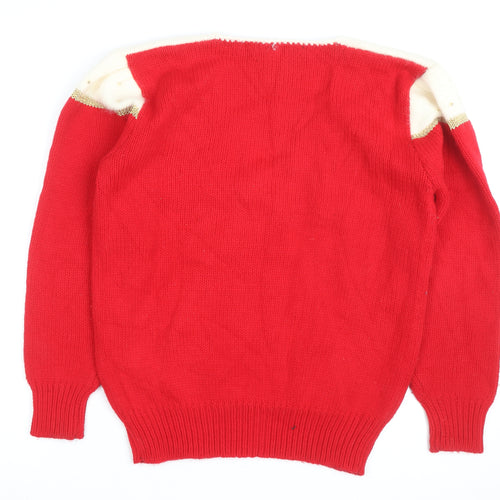 Dana Scott Men's Red Beaded Knit V-Neck Jumper M Classic Winter Style