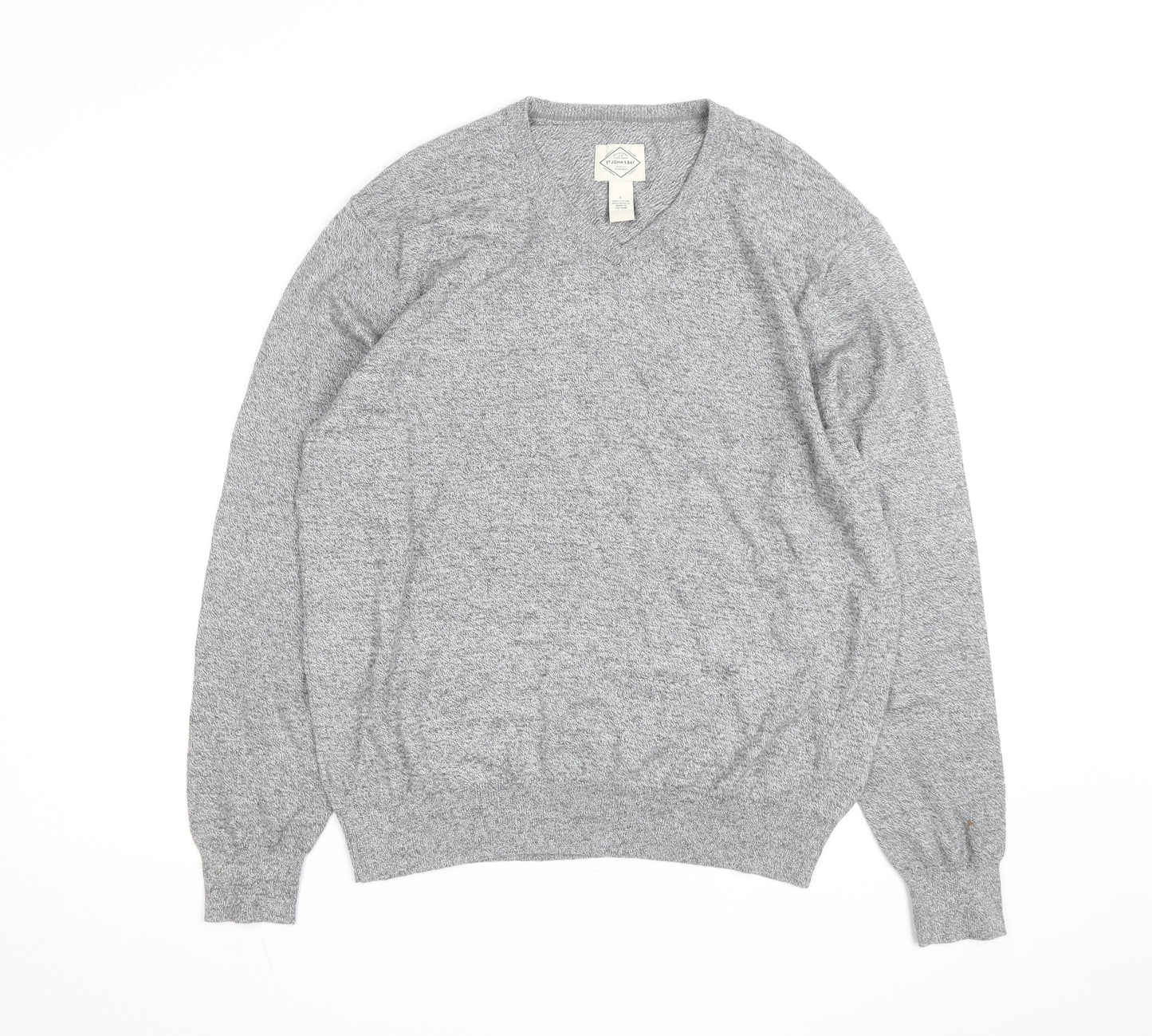 St. John's Bay Men’s Grey V-Neck Cotton Blend Pullover Jumper Size L