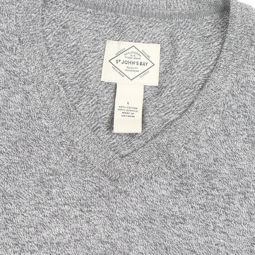 St. John's Bay Men’s Grey V-Neck Cotton Blend Pullover Jumper Size L