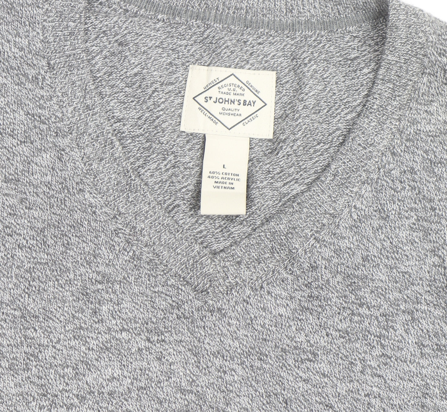 St. John's Bay Men’s Grey V-Neck Cotton Blend Pullover Jumper Size L