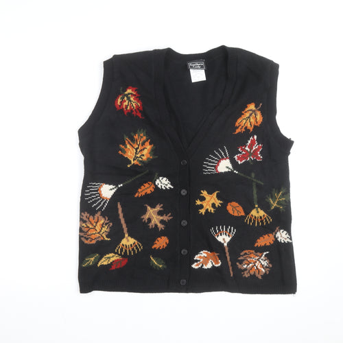 Southern Lady Unisex Black Knit Leaf Pattern Sleeveless Vest L