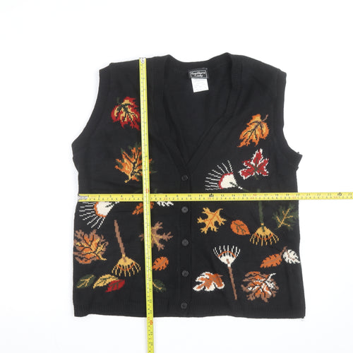 Southern Lady Unisex Black Knit Leaf Pattern Sleeveless Vest L
