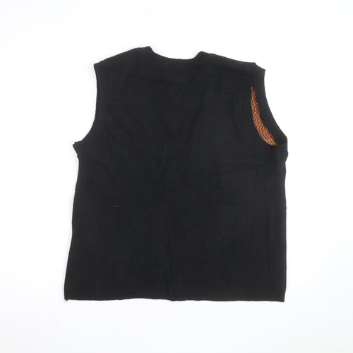 Southern Lady Unisex Black Knit Leaf Pattern Sleeveless Vest L