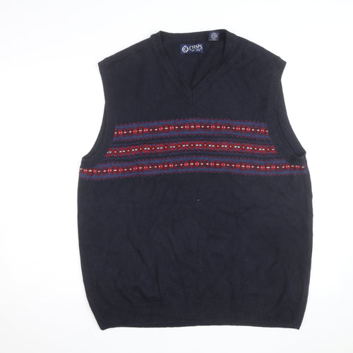 Chaps Men's Blue Fair Isle V-Neck Cotton Knit Vest L