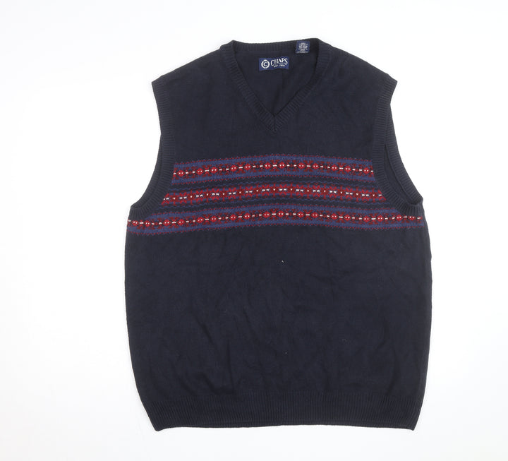Chaps Men's Blue Fair Isle V-Neck Cotton Knit Vest L