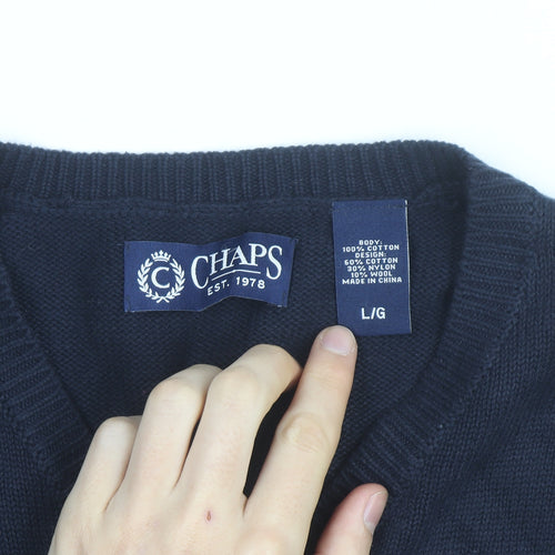 Chaps Men's Blue Fair Isle V-Neck Cotton Knit Vest L