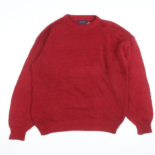 Old Glory Men's Red XL Chunky Knit Cotton Crew Neck Jumper