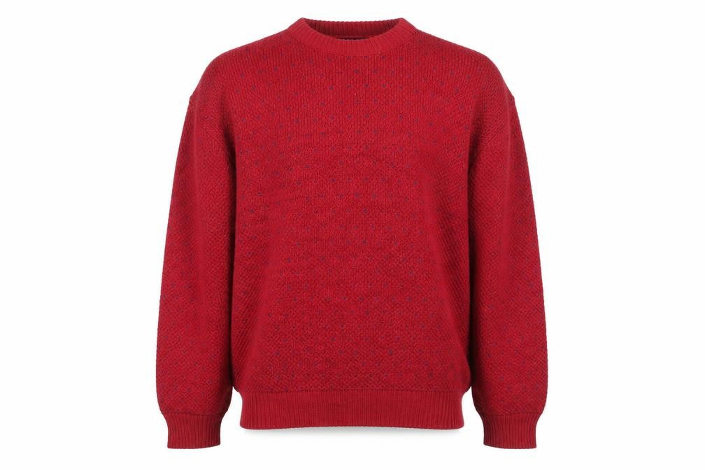 Old Glory Men's Red XL Chunky Knit Cotton Crew Neck Jumper