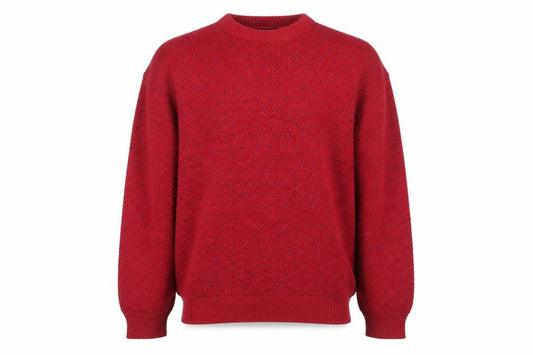 Front view of Old Glory Men's Red XL Chunky Knit Cotton Crew Neck Jumper